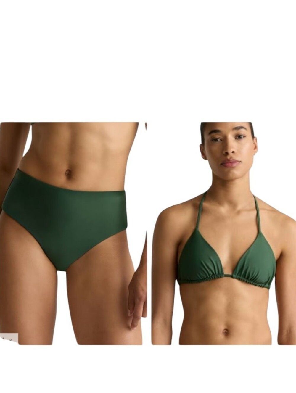 NWT Quince Italian Triangle Top & High-Leg Ring Bikini Bottom Palm Dark Green M